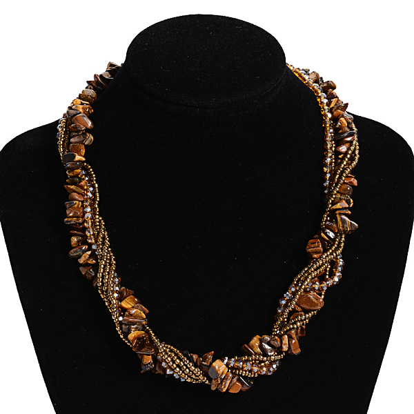 

PandaHall Tiger Eye Multi-strand Necklaces, with Glass Beads and Lobster Clasps, 17.71 inch~18.11 inch Tiger Eye