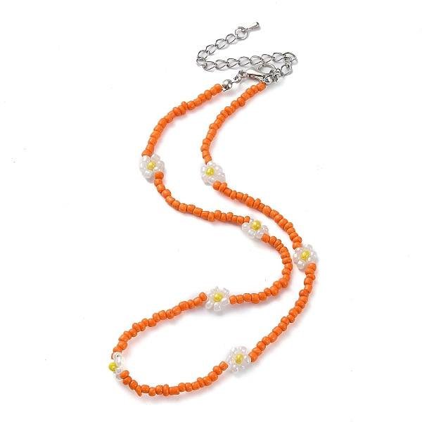 

PandaHall Glass Flower Beaded Necklace, Dark Orange, 15.91 inch(40.4cm) Glass Flower