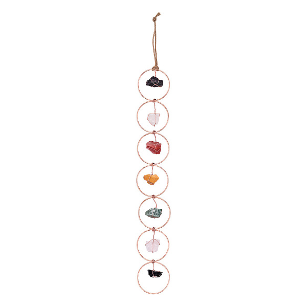 

PandaHall 7 Chakra Gemstone Wall Hanging Pendant Decorations, for Home Living Yoga Room Bedroom Decorations, with Steel Ring, 600x78mm Mixed...