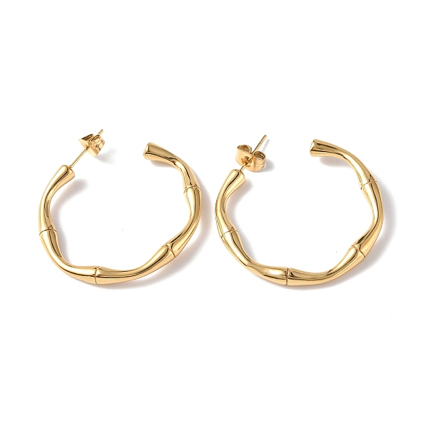 

PandaHall Ion Plating(IP) 304 Stainless Steel Bamboo Joint Stud Earrings, Half Hoop Earrings for Women, Golden, 31.5x32x3.5mm, Pin: 0.8mm...