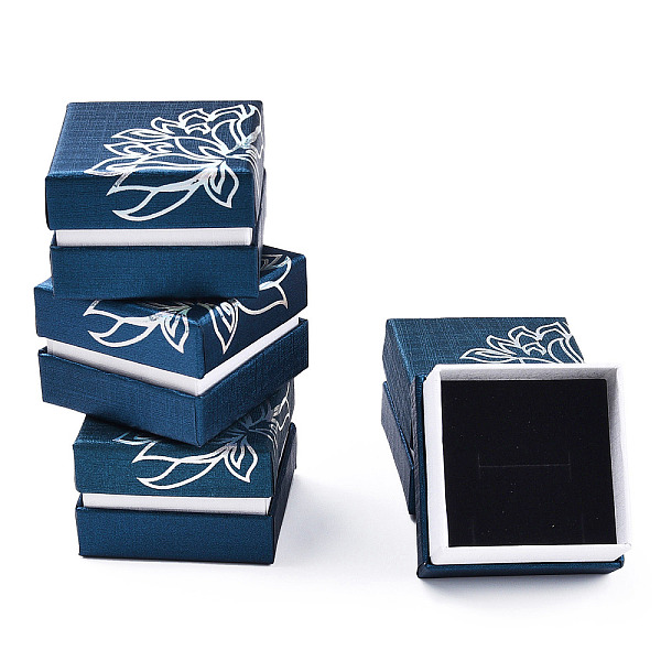 

PandaHall Printed Cardboard Jewelry Set Boxes, with Black Sponge Inside, Square with Flower Pattern, Marine Blue, 5.2x5.2x3.6cm Paper Flower