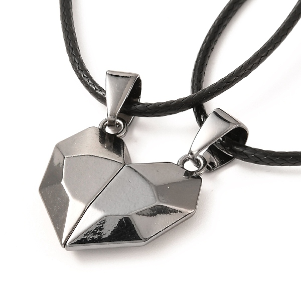 

PandaHall Rack Plating Alloy Heart Pendant Necklaces Sets, Magnetic Couples Necklaces, with Leather Rope Chain, Gunmetal, 18.18 inch(46.2cm)...