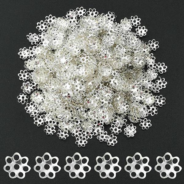PandaHall Iron Bead Caps, Cadmium Free & Lead Free, Flower, Multi-Petal, Silver, 6x1mm, Hole: 1mm Iron