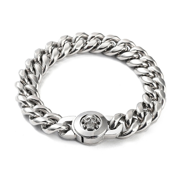 

PandaHall 304 Stainless Steel Cuban Link Chains Bracelets for Men & Women, with Skull Clasps , Stainless Steel Color, 9-1/8 inch(23.2cm) 304...