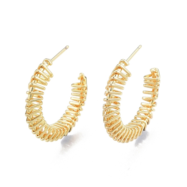 

PandaHall Brass Wire Swirl C-shape Stud Earrings, Half Hoop Earrings for Women, Nickel Free, Real 18K Gold Plated, 30x6mm, Pin: 0.8mm Brass...