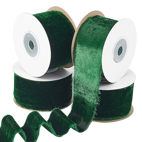 

PandaHall Velvet Ribbon Torn Edge Fabric, for Clothing Accessories, Dark Green, 500x4x0.08cm Velvet