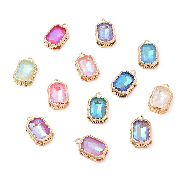 

PandaHall K9 Glass Pendants, with Light Gold Brass Finding, Rectangle Charms, Mixed Color, 19x12x5mm, Hole: 1.8mm K9 Glass Rectangle..., Multicolor