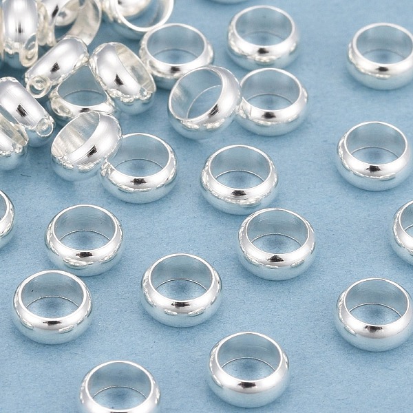 

PandaHall Rack Plating Brass Spacer Beads, Long-Lasting Plated, Flat Round, 925 Sterling Silver Plated, 6x2.5mm, Hole: 4mm Brass Flat Round