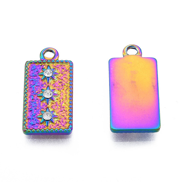 

PandaHall 304 Stainless Steel Pendants, with Crystal Rhinestone, Rectangle with Star, Rainbow Color, 20.5x10x2.5mm, Hole: 1.6mm Stainless..., Clear