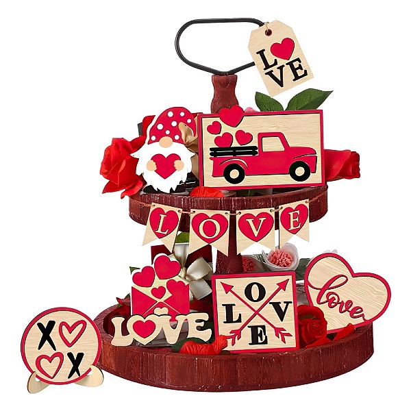 

PandaHall Valentine's Day Wood Tiered Tray Decor Sets, for Wedding Anniversary Commemorative Party Home Desktop Decoration, Red, 52x43mm...