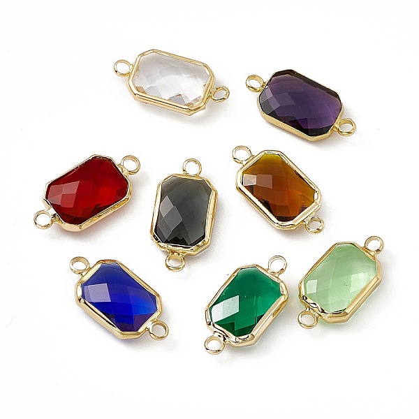 

PandaHall Transparent K9 Glass Connector Charms, with Light Gold Plated Brass Findings, Faceted, Rectangle Links, Mixed Color, 22x11x5mm..., Multicolor