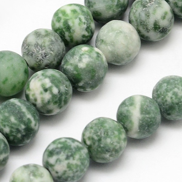 Natural Green Spot Jasper Round Bead Strands