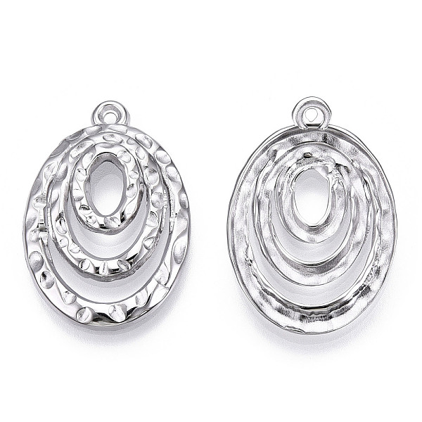 

PandaHall 304 Stainless Steel Pendants, Textured, Oval Charm, Stainless Steel Color, 29.5x20.5x3mm, Hole: 1.4mm 304 Stainless Steel Oval