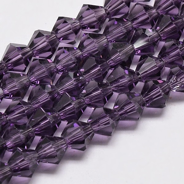 

PandaHall Transparent Glass Beads Strands, Faceted, Bicone, Purple, 3.5x3mm, Hole: 0.8mm, about 113~115pcs/strand, 14.17~14.37 inch...