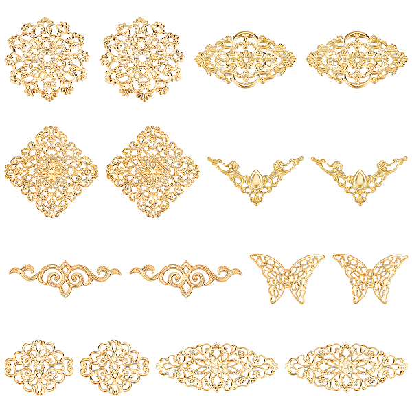 PandaHall SUNNYCLUE 1 Box 80Pcs 8 Styles Gold Filigree Connectors Metal Filigree Pieces Iron Flower Embellishments Hollow Charm for...
