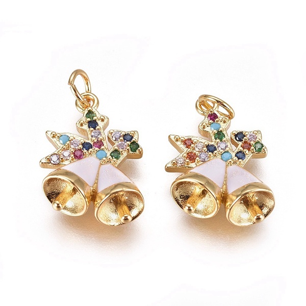 

PandaHall Brass Micro Pave Cubic Zirconia Pendants, with Enamel and Jump Ring, Christmas Bell, White, Golden, 18x13x6mm, Hole: 3.5mm...