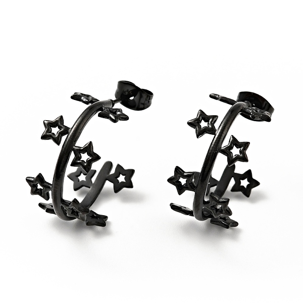 

PandaHall Star Wrap Stud Earrings, Ion Plating(IP) 304 Stainless Steel Half Hoop Earrings for Women, Electrophoresis Black, 20.5x25x11mm...