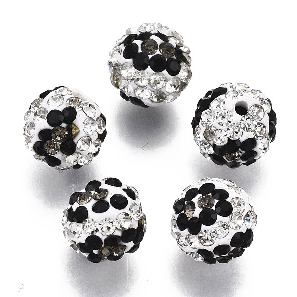 

PandaHall Polymer Clay Rhinestone Beads, Pave Disco Ball Beads, Round, Black Diamond, PP13(1.9~2mm), 6 Rows Rhinestone, 10mm, Hole: 1.5mm..., Gray