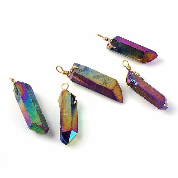 

PandaHall Electroplate Natural Crystal Pendants, Point Pendants, with Findings, Golden, Mixed Color, 40~47x8~12x8~12mm, Hole: 2.5mm Quartz..., Multicolor