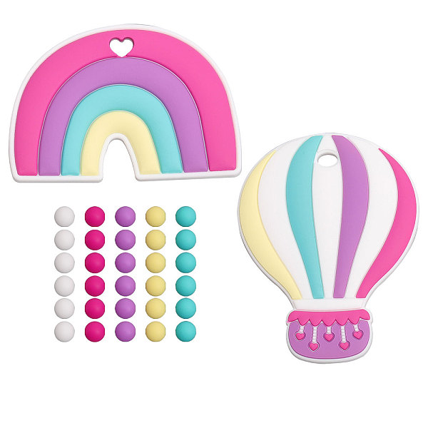 

PandaHall CHGCRAFT 32Pcs 7 Style Food Grade Eco-Friendly Silicone Beads DIY Nursing Necklaces Making, Rainbow & Hot Air Balloon & Round..., Multicolor