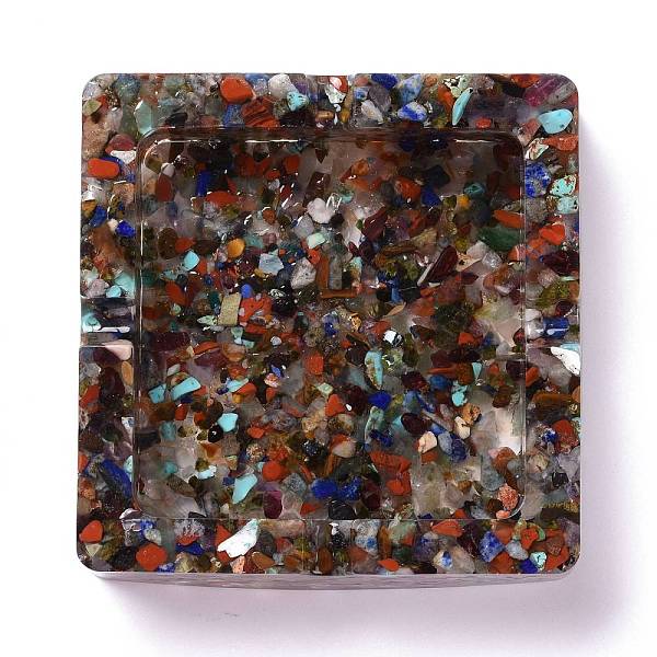 

PandaHall Resin with Natural Mixed Stone Chip Stones Ashtray, Home OFFice Tabletop Decoration, Square, 93x93x25mm, Inner Diameter: 70x70mm...