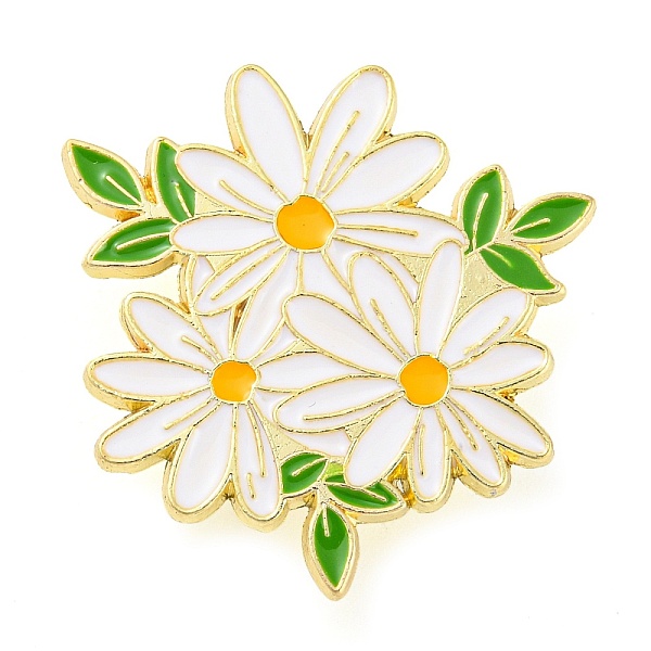 PandaHall Flower Theme Enamel Pins, Golden Zinc Alloy Brooches for Backpack Clothes Women, White, 30x29.5x1mm Alloy+Enamel Flower White