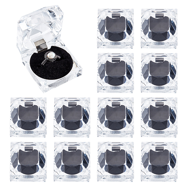 

PandaHall Crystal Ring Gift Boxes, 12pcs Square Earrings Jewellery Storage Box Acrylic Ring Box Holder Display Organizer Case with Foam for..., Black