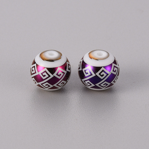 

PandaHall Electroplate Glass Beads, Round with Geometric Hellenic Fret Pattern, Purple Plated, 10mm, Hole: 1.2mm Glass Others