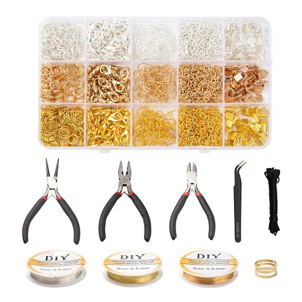 

PandaHall Jewelry Making Tool Sets, Including Carbon Steel Pliers, Brass Rings, Tweezers, Nylon Cord, Copper Wire, Alloy Clasps and Iron...