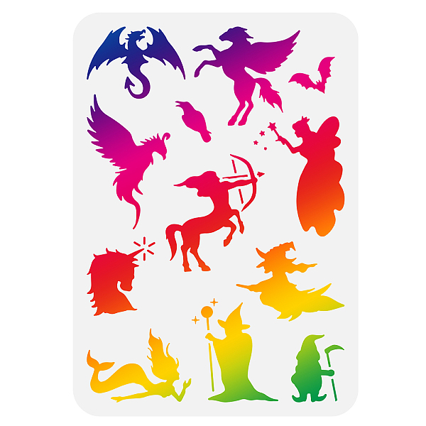 PandaHall FINGERINSPIRE Magical Stencils 8.3x11.7 inch Witch Stencils Template Plastic Dragon, Rainbow Horse, Mermaid, Fairy, Little Dwarf...