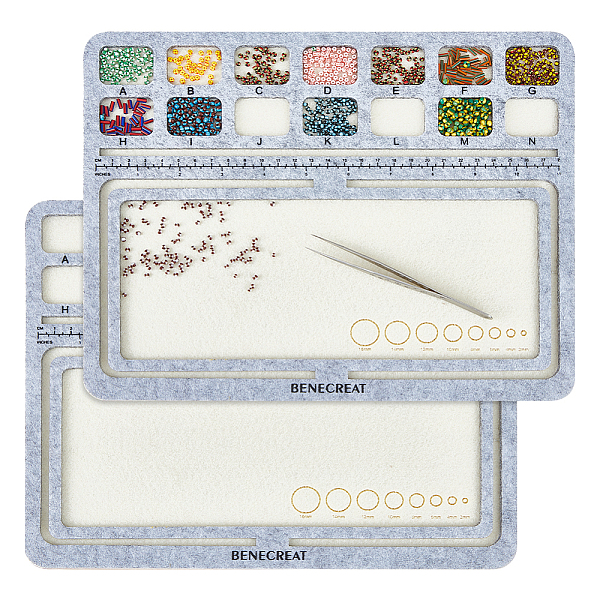 BENECREAT 2Pcs Large Hard Back Bead Mats, 11.8x9.4inch Wood Covered with Felt Wood Bead Design Board, Felt Beading Mat, Bead Tray with A-N Grid for Art Crafts Jewelry Making Beading Supplies