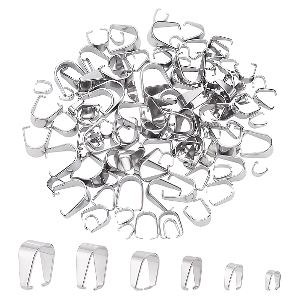 

PandaHall 120 Pcs 304 Stainless Steel Snap on Bails, 6 Styles Stainless Steel Color Pendant Connector Clasps Pinch Clip Dangle Pendant...