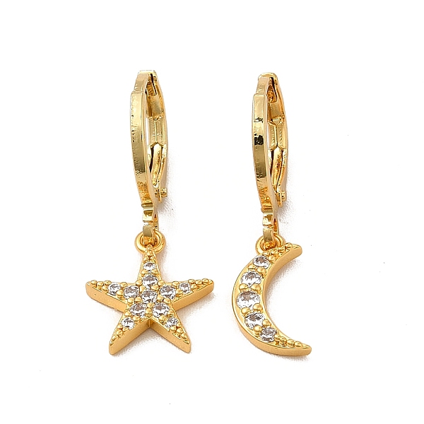 

PandaHall Rack Plating Brass Micro Pave Cubic Zirconia Hoop Earrings, Long-Lasting Plated Star & Moon Earring for Women, Cadmium Free & Lead..., Clear