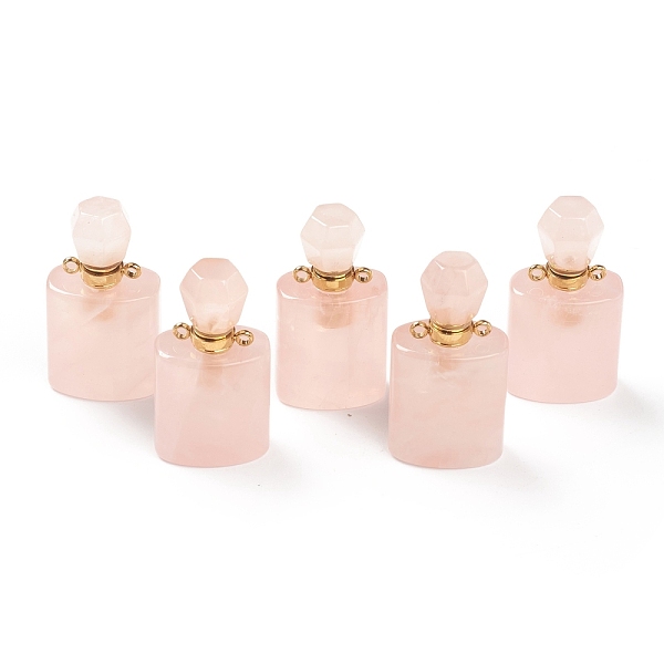 

PandaHall Natural Rose Quartz Pendants, Openable Perfume Bottle, with Golden Tone Brass Findings, 33~35x17~19x11~13mm, Hole: 2mm, capacity...