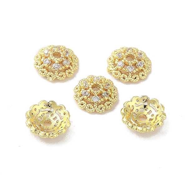 

PandaHall Rack Plating Brass Beads Caps, with Clear Cubic Zirconia, Long-Lasting Plated, Lead Free & Cadmium Free, Flower, Real 18K Gold...