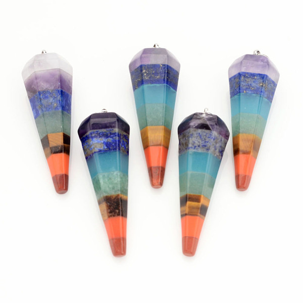 

PandaHall Natural Gemstone Pendants, Cone Pendulum, with 201 Stainless Steel Split Rings, Faceted, Mixed Color, 49x14mm, Hole: 4.5mm Natural..., Multicolor