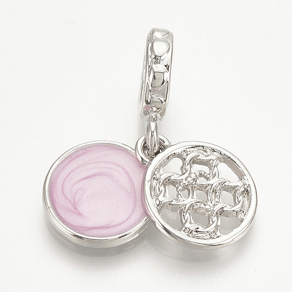 

PandaHall Alloy Enamel European Dangle Charms, Large Hole Pendants, Split Pendant, Flat Round, Platinum, Misty Rose, 25mm, Hole: 4.5mm, Flat..., Red