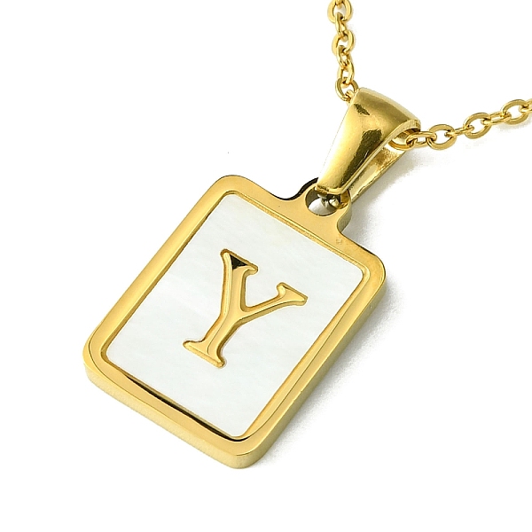 

PandaHall Ion Plating(IP) Rectangle with Initial Letter 304 Stainless Steel Pendant Necklace, white Shell, Real 18K Gold Plated, Letter Y...