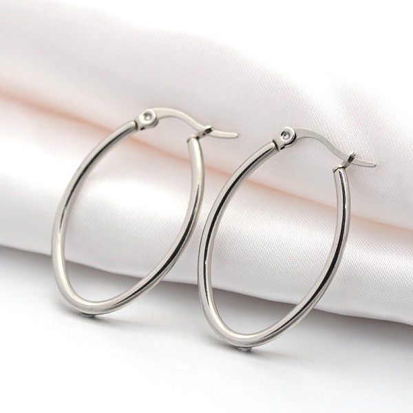 

PandaHall 201 Stainless Steel Hoop Earrings, with 304 Stainless Steel Pin, Hypoallergenic Earrings, Oval, Stainless Steel Color...