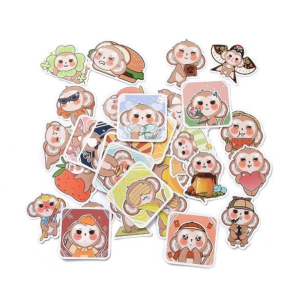 PandaHall Cartoon Monkey Paper Stickers Set, Adhesive Label Stickers, for Water Bottles, Laptop, Luggage, Cup, Computer, Mobile Phone...