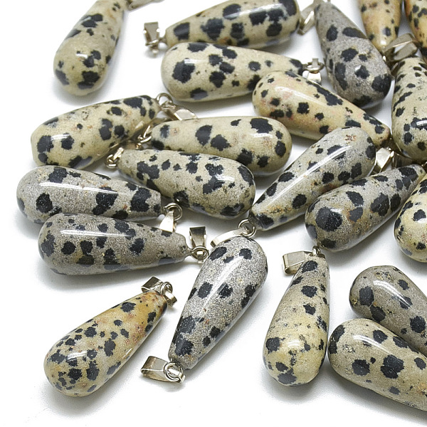 

PandaHall Natural Dalmatian Jasper Pendants, with Stainless Steel Snap On Bails, teardrop, 28~30x10~12mm, Hole: 6x4mm Dalmatian Jasper...