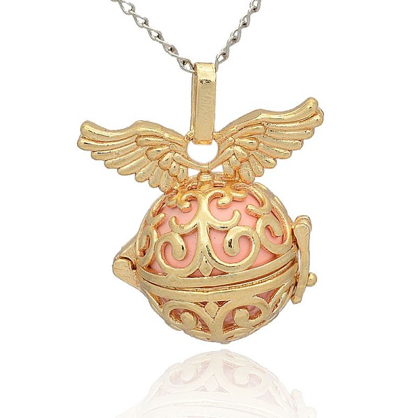 

PandaHall Golden Tone Brass Hollow Round Cage Pendants, with No Hole Spray Painted Brass Round Beads, Pink, 31x30x21mm, Hole: 3x8mm Brass...