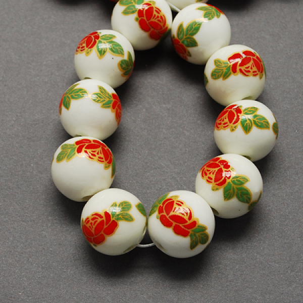 

PandaHall Handmade Printed Porcelain Beads, Round, Yellow Green, 10mm, Hole: 3mm Porcelain Round Green