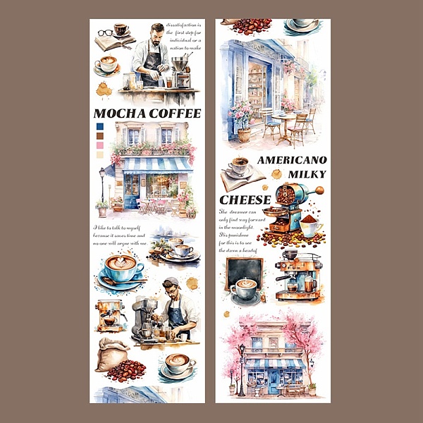 

PandaHall Coffee Theme Decorative Paper Tapes Rolls, Self-adhesion Paper Sheets, for DIY Scrapbooking, Building, 60x2mm Paper Building