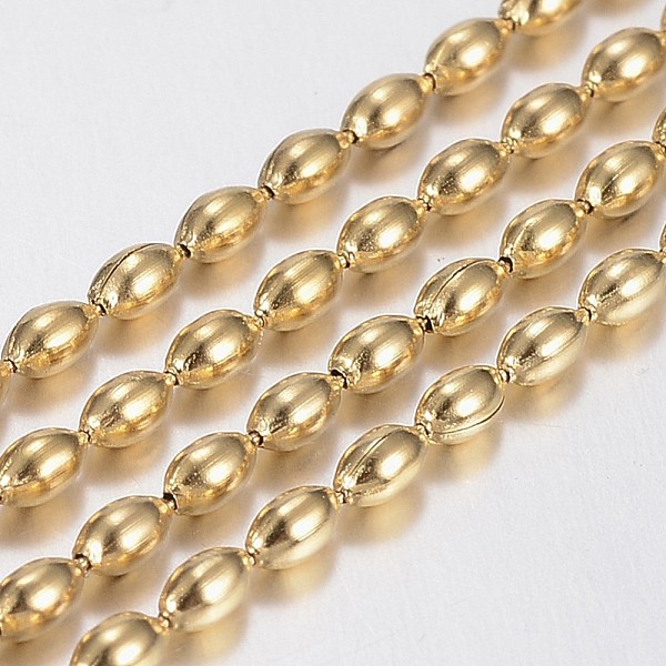 

PandaHall Handmade Ion Plating(IP) 304 Stainless Steel Ball Chains, with Spool, Rice, Golden, 3x2mm, about 20m/roll(21.87yards/roll) 304...