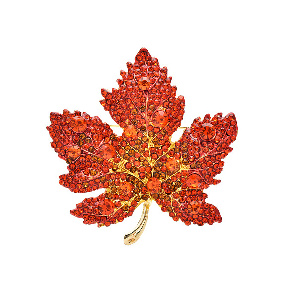 Autumn Maple Leaf Light Gold Alloy Rhinestone Brooch Pins
