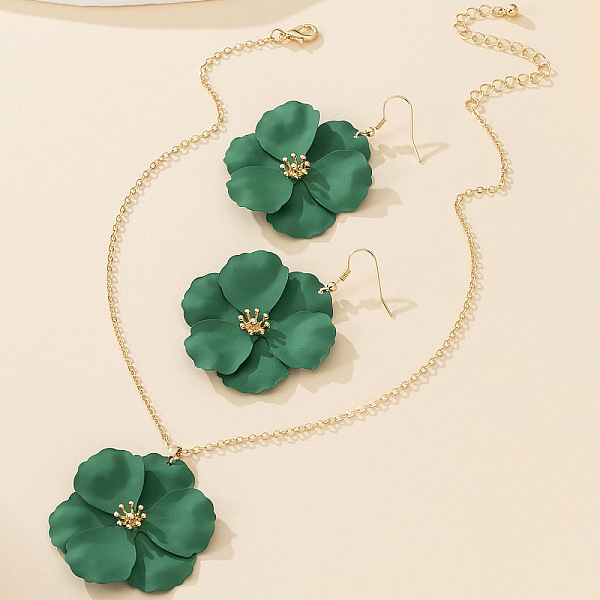 花合金エナメルペンダントネックレス＆ダングルイヤリング