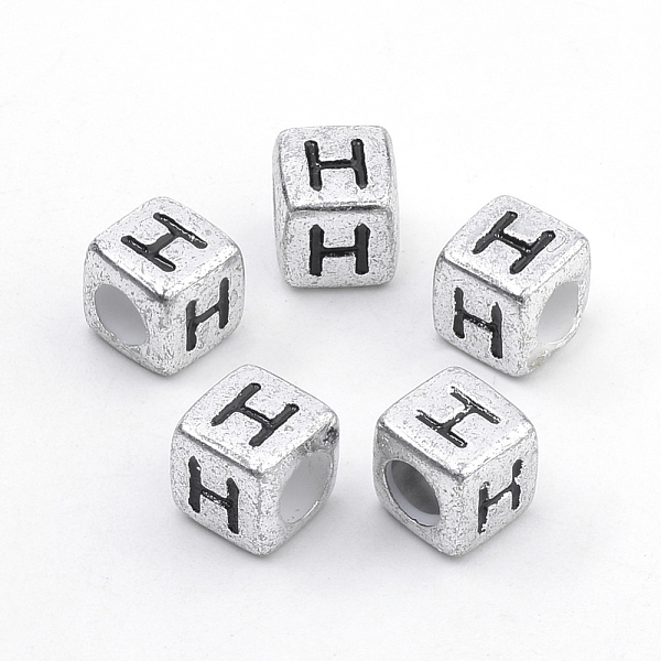 

PandaHall Plated Acrylic Beads, Horizontal Hole, Cube with Letter, Antique Silver, Letter.H, 6mm, Hole: 3mm, about 3000pcs/500g Acrylic...