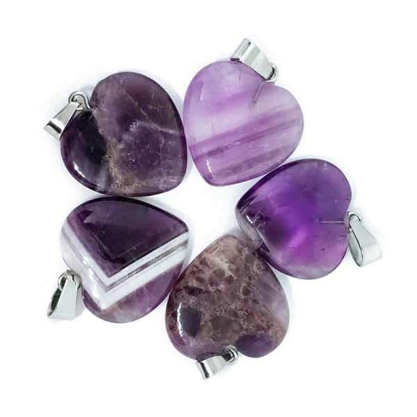 

PandaHall Valentine's Day Natural Amethyst Pendants, Heart Charms with Platinum Plated Metal Snap on Bails, 20mm Amethyst Heart