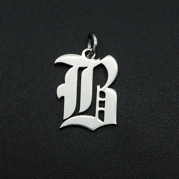 

PandaHall 304 Stainless Steel Pendants, with Jump Ring, Old English, Letter, Laser Cut, Stainless Steel Color, Letter.B, 16x12x1mm, Hole...